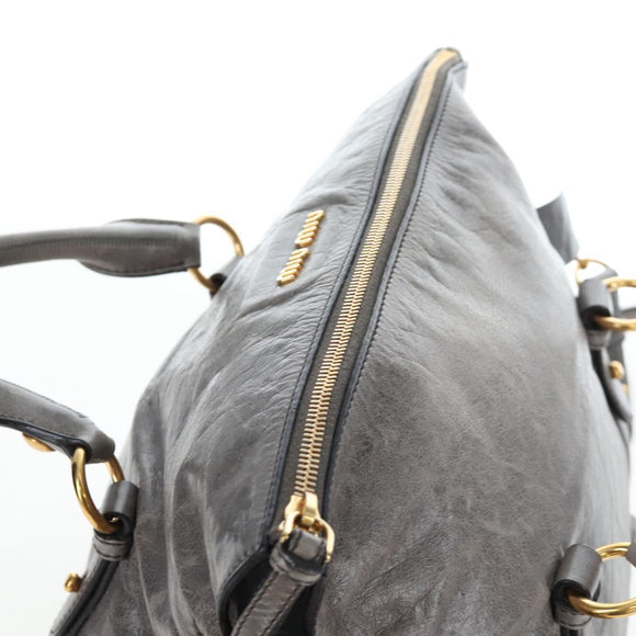 Miu Miu Hand Bag Leather 2way Gray Gold Auth ki6785M
