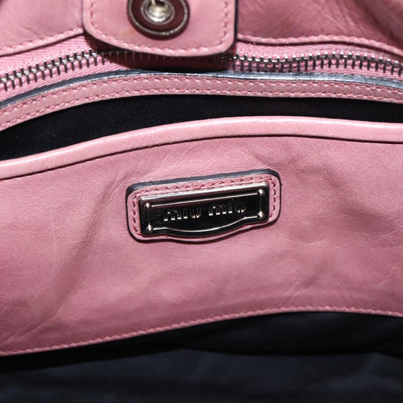 Miu Miu Hand Bag Leather 2way Pink Silver Auth ki6786M