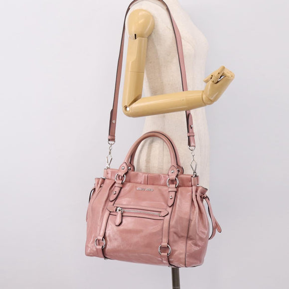 Miu Miu Hand Bag Leather 2way Pink Silver Auth ki6786M