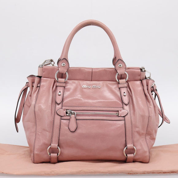 Miu Miu Hand Bag Leather 2way Pink Silver Auth ki6786M
