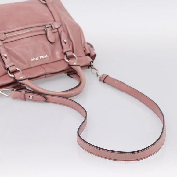 Miu Miu Hand Bag Leather 2way Pink Silver Auth ki6786M