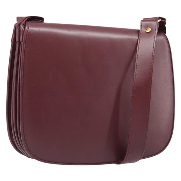 CARTIER Must Line Shoulder Bag Leather Bordeaux Gold Auth ki6787A
