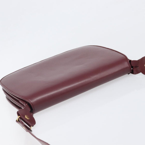 CARTIER Must Line Shoulder Bag Leather Bordeaux Gold Auth ki6787A