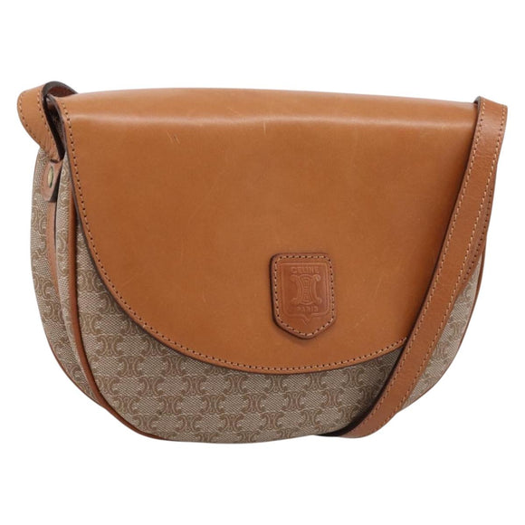 CELINE Macadam Canvas Shoulder Bag PVC Beige Gold Auth ki6798V