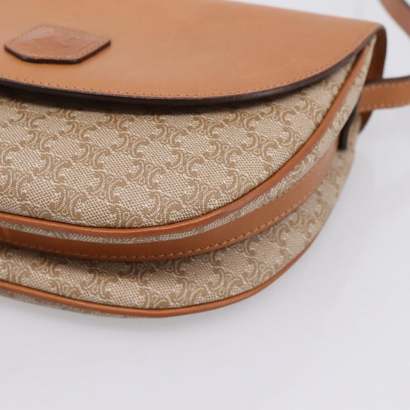 CELINE Macadam Canvas Shoulder Bag PVC Beige Gold Auth ki6798V