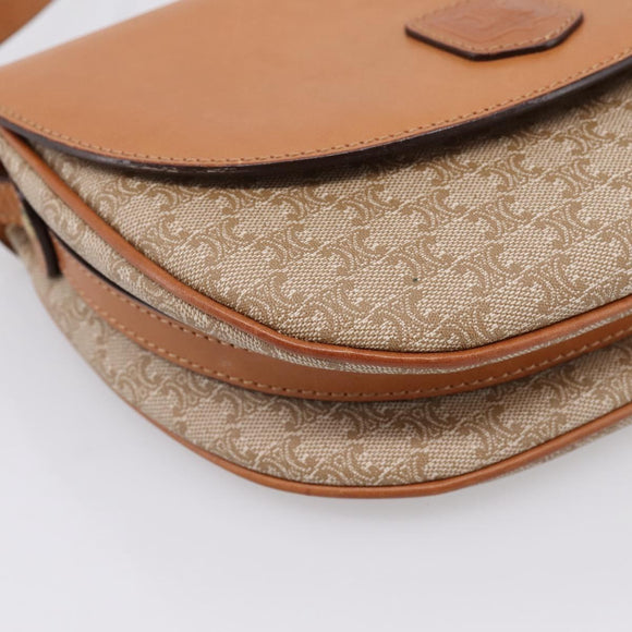 CELINE Macadam Canvas Shoulder Bag PVC Beige Gold Auth ki6798V