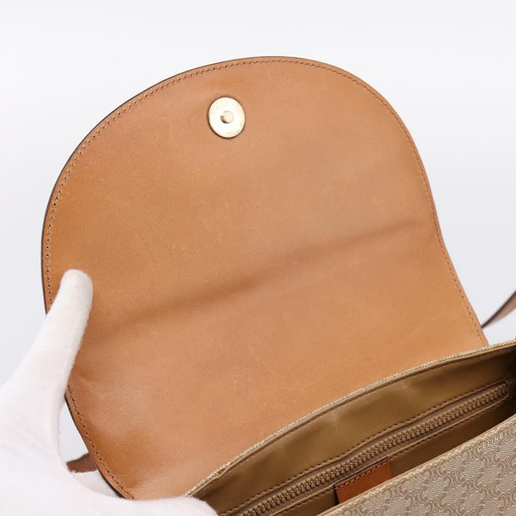 CELINE Macadam Canvas Shoulder Bag PVC Beige Gold Auth ki6798V