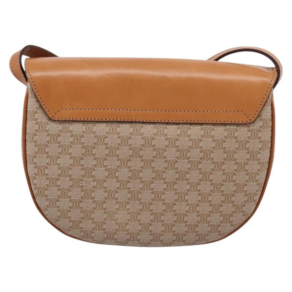 CELINE Macadam Canvas Shoulder Bag PVC Beige Gold Auth ki6798V