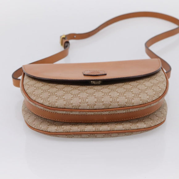CELINE Macadam Canvas Shoulder Bag PVC Beige Gold Auth ki6798V