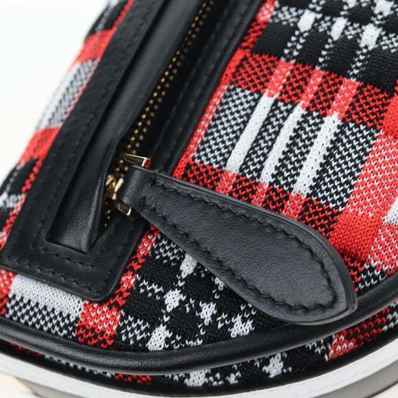 BURBERRY Nova Check Shoulder Bag Canvas Red Gold Auth ki6799M