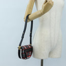 BURBERRY Nova Check Shoulder Bag Canvas Red Gold Auth ki6799M-27