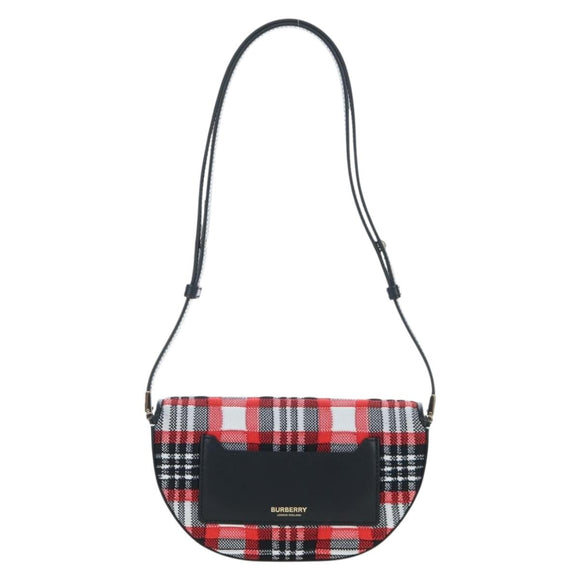 BURBERRY Nova Check Shoulder Bag Canvas Red Gold Auth ki6799M