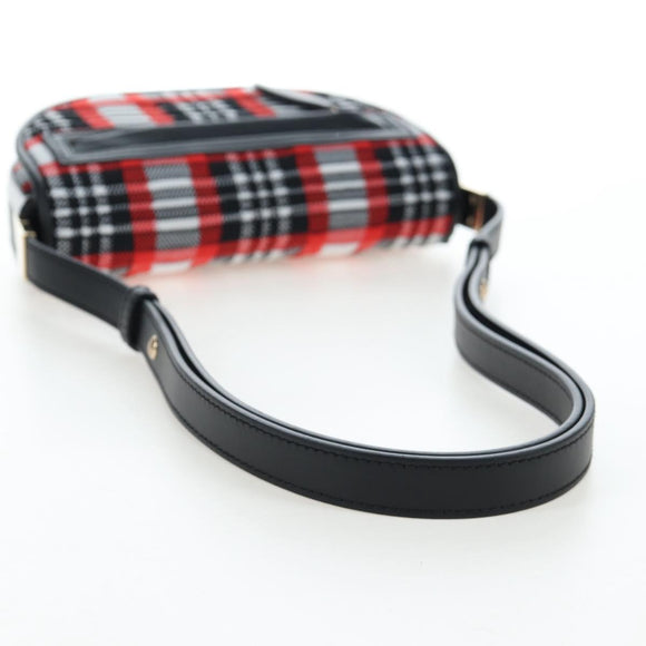 BURBERRY Nova Check Shoulder Bag Canvas Red Gold Auth ki6799M