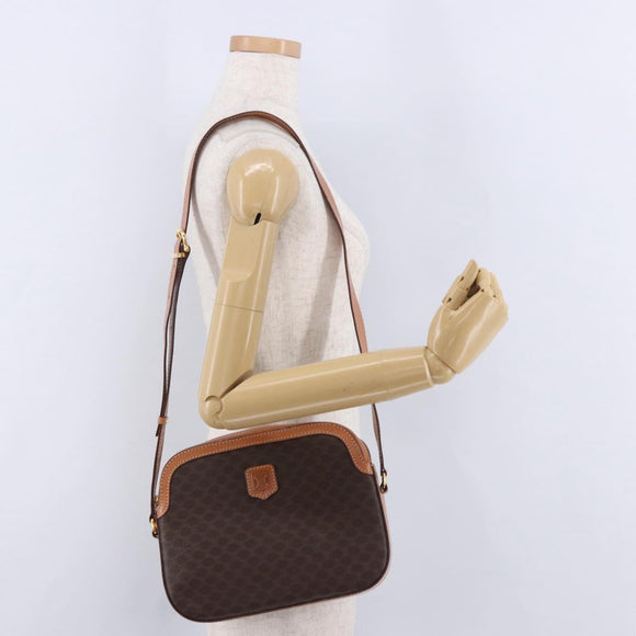 CELINE Macadam Canvas Shoulder Bag PVC Leather Brown Gold Auth ki6803V