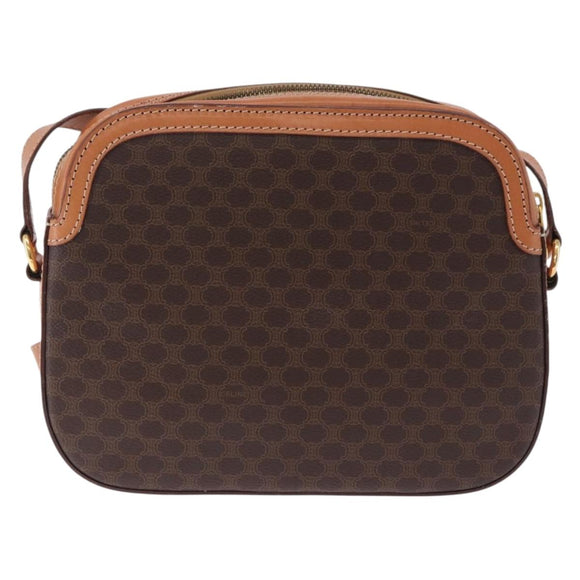 CELINE Macadam Canvas Shoulder Bag PVC Leather Brown Gold Auth ki6803V