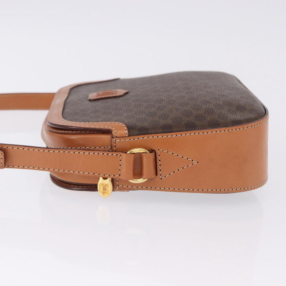 CELINE Macadam Canvas Shoulder Bag PVC Leather Brown Gold Auth ki6803V