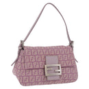 FENDI Zucchino Canvas Mini Mamma Baguette Bag Purple Silver Auth ki6806M-1