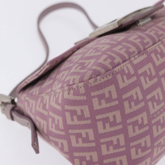 FENDI Zucchino Canvas Mini Mamma Baguette Bag Purple Silver Auth ki6806M