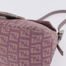 FENDI Zucchino Canvas Mini Mamma Baguette Bag Purple Silver Auth ki6806M-11