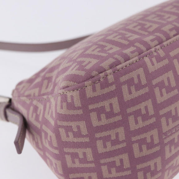 FENDI Zucchino Canvas Mini Mamma Baguette Bag Purple Silver Auth ki6806M