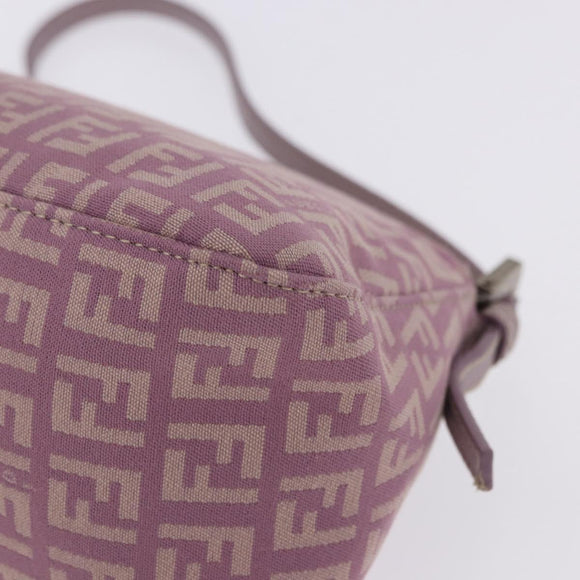 FENDI Zucchino Canvas Mini Mamma Baguette Bag Purple Silver Auth ki6806M
