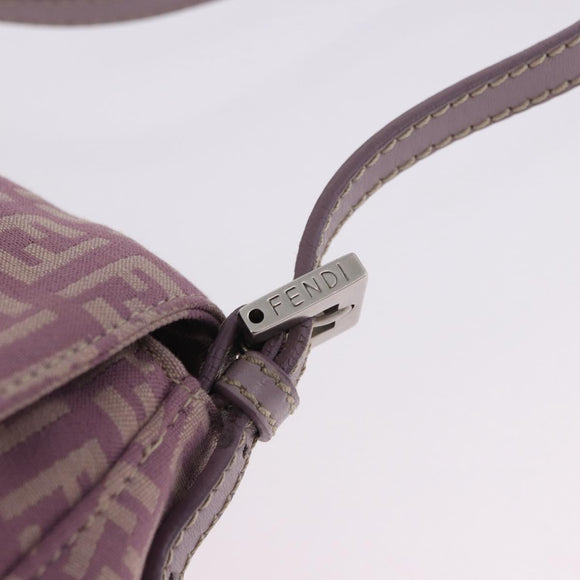 FENDI Zucchino Canvas Mini Mamma Baguette Bag Purple Silver Auth ki6806M