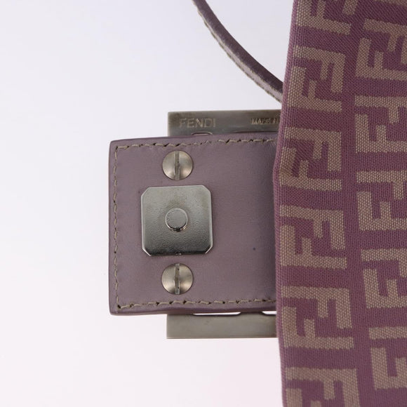 FENDI Zucchino Canvas Mini Mamma Baguette Bag Purple Silver Auth ki6806M