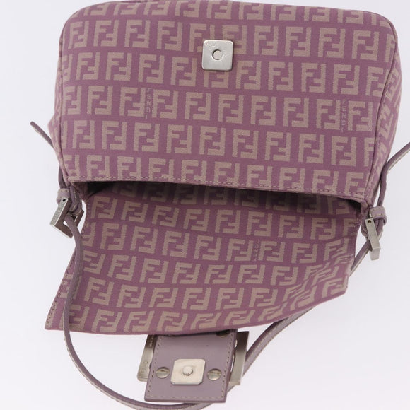 FENDI Zucchino Canvas Mini Mamma Baguette Bag Purple Silver Auth ki6806M