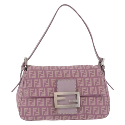 FENDI Zucchino Canvas Mini Mamma Baguette Bag Purple Silver Auth ki6806M - 0