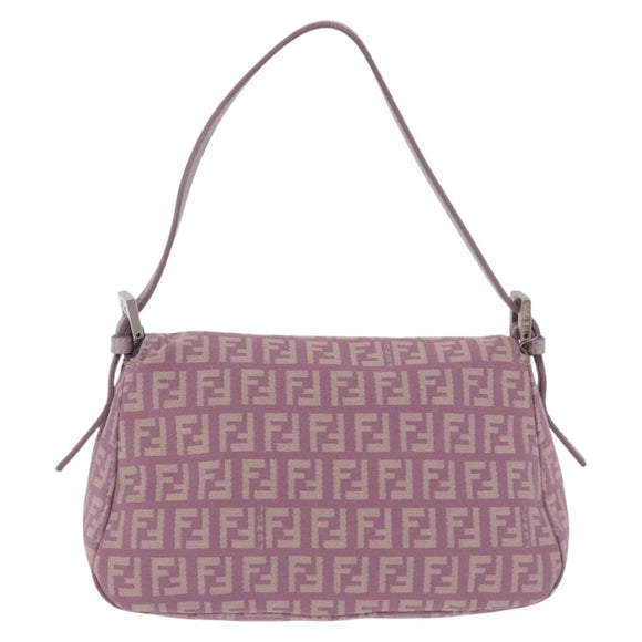 FENDI Zucchino Canvas Mini Mamma Baguette Bag Purple Silver Auth ki6806M