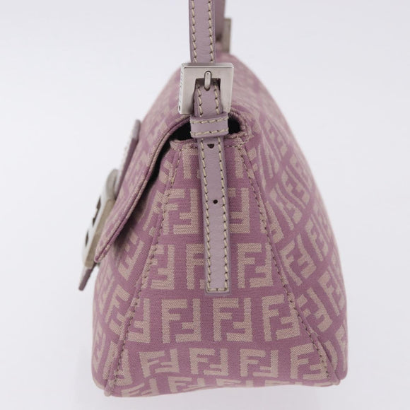 FENDI Zucchino Canvas Mini Mamma Baguette Bag Purple Silver Auth ki6806M