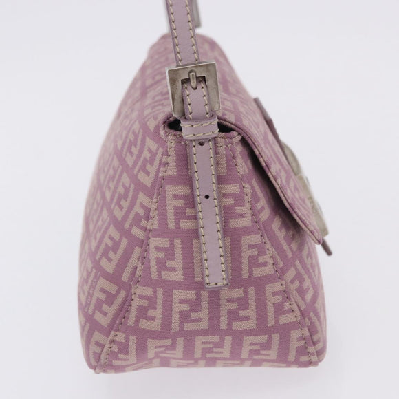 FENDI Zucchino Canvas Mini Mamma Baguette Bag Purple Silver Auth ki6806M