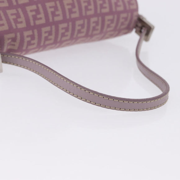FENDI Zucchino Canvas Mini Mamma Baguette Bag Purple Silver Auth ki6806M