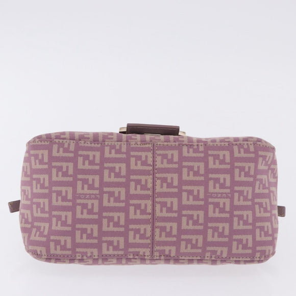FENDI Zucchino Canvas Mini Mamma Baguette Bag Purple Silver Auth ki6806M