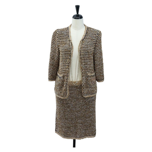 CHANEL skirt Jacket Nylon setup Gold CC Auth ki6808M