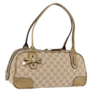 GUCCI GG Canvas Hand Bag Leather Beige Gold 161720 Auth ki6809V-1