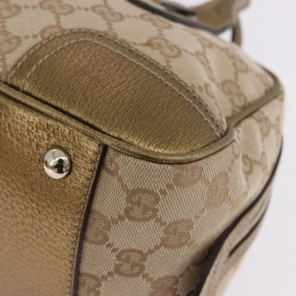 GUCCI GG Canvas Hand Bag Leather Beige Gold 161720 Auth ki6809V