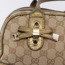 GUCCI GG Canvas Hand Bag Leather Beige Gold 161720 Auth ki6809V-17