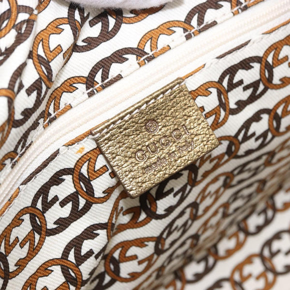 GUCCI GG Canvas Hand Bag Leather Beige Gold 161720 Auth ki6809V