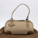 GUCCI GG Canvas Hand Bag Leather Beige Gold 161720 Auth ki6809V-12