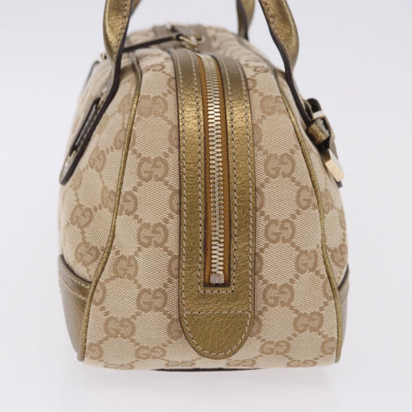 GUCCI GG Canvas Hand Bag Leather Beige Gold 161720 Auth ki6809V