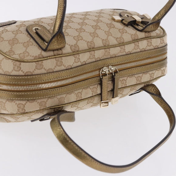 GUCCI GG Canvas Hand Bag Leather Beige Gold 161720 Auth ki6809V