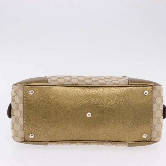 GUCCI GG Canvas Hand Bag Leather Beige Gold 161720 Auth ki6809V
