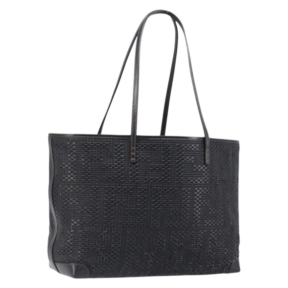 FENDI Zucca Canvas Tote Bag Leather Black Auth ki6810