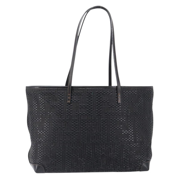 FENDI Zucca Canvas Tote Bag Leather Black Auth ki6810