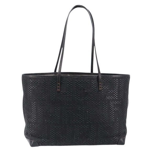 FENDI Zucca Canvas Tote Bag Leather Black Auth ki6810