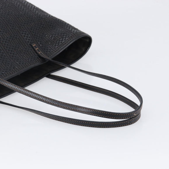 FENDI Zucca Canvas Tote Bag Leather Black Auth ki6810