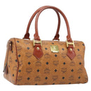 MCM Vicetos Logogram Mini Boston Bag PVC Leather Brown Gold Auth ki6815-1