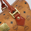 MCM Vicetos Logogram Mini Boston Bag PVC Leather Brown Gold Auth ki6815-17