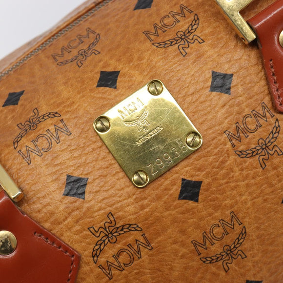 MCM Vicetos Logogram Mini Boston Bag PVC Leather Brown Gold Auth ki6815